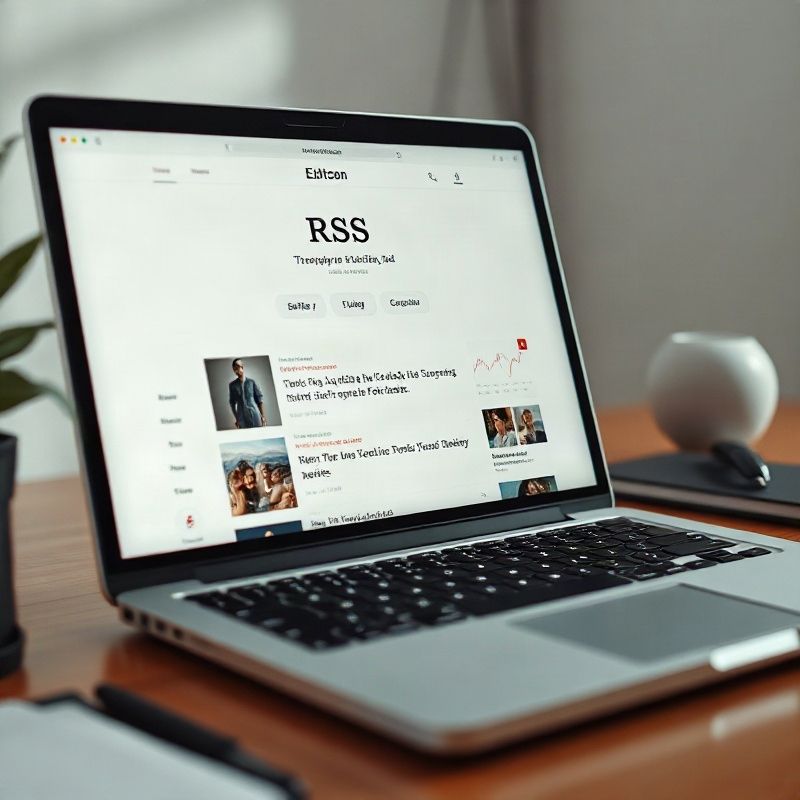 Prikaz RSS čitača na ekranu laptopa u mekom smaragdnom svjetlu